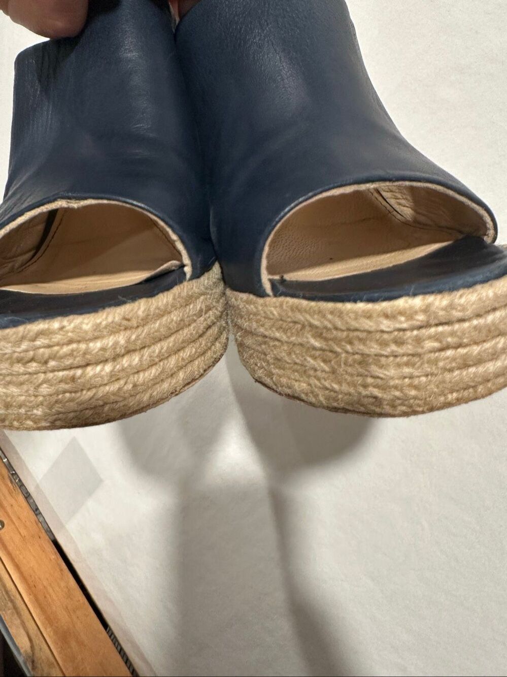 Paloma Barcelo Navy Leather Espadrille Platform Wedge Mule Sandals EU 39 Spain - Picture 5 of 7